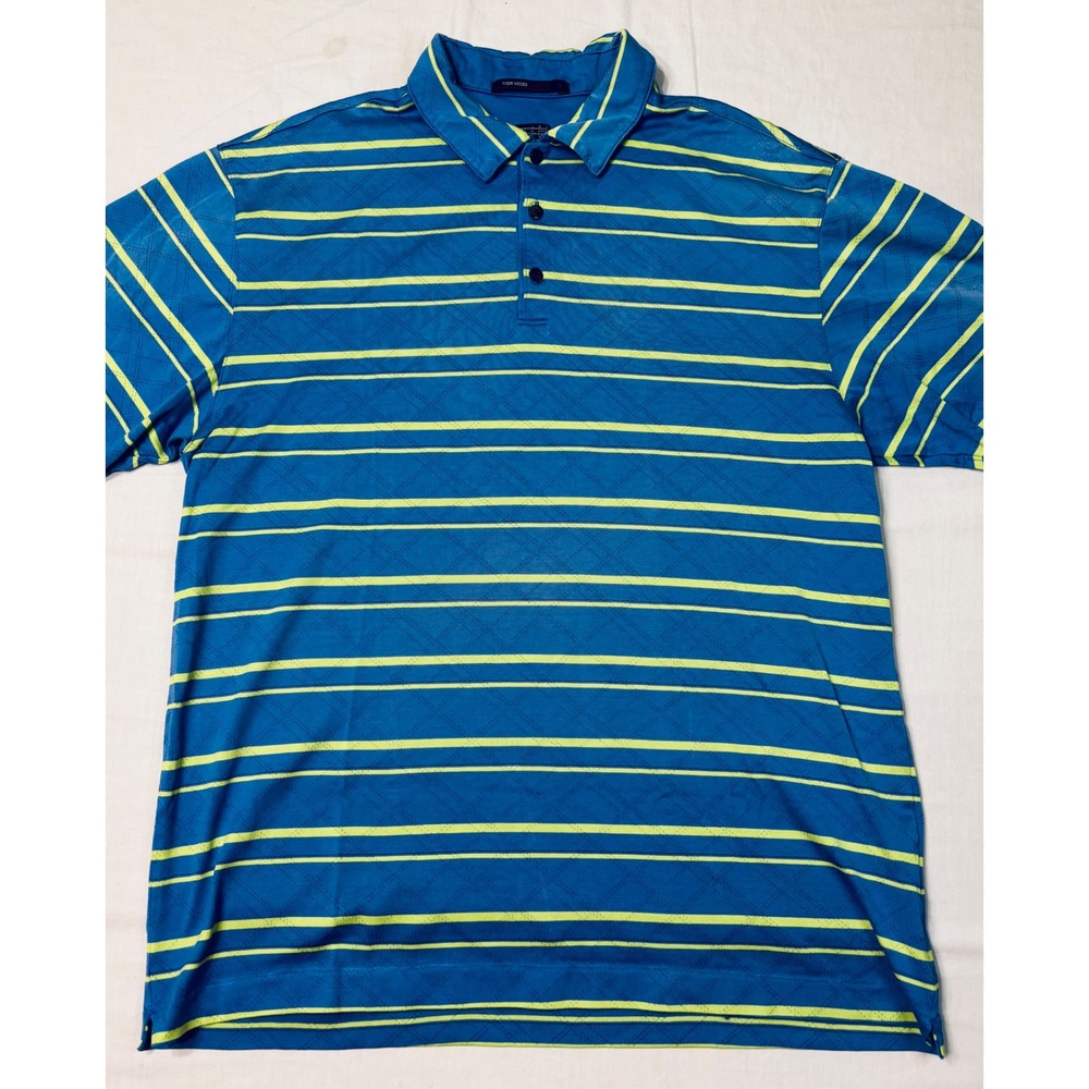 Nike Tiger Woods Collection Golf Polo Shirt Blue Lime Green Striped Mens Large